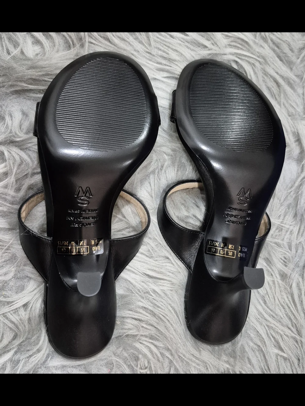 STUART WEITZMAM Nudist Slide 85 Black Suede Strappy High-Heel Sandals Size 7.5B